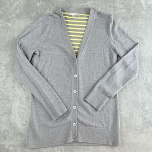 Banana Republic Sweater Cardigan Womens Medium Gray Yellow‎ Striped Back Preppy